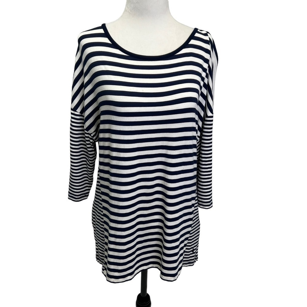 Olsen Europe💙Navy/White Stripe Round Neck T-shirt Top Size M